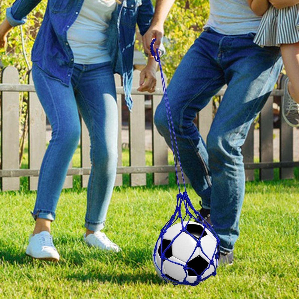 Football Training Mesh Bag Soccer Kick Trainer Solo Practice for Youth Blue