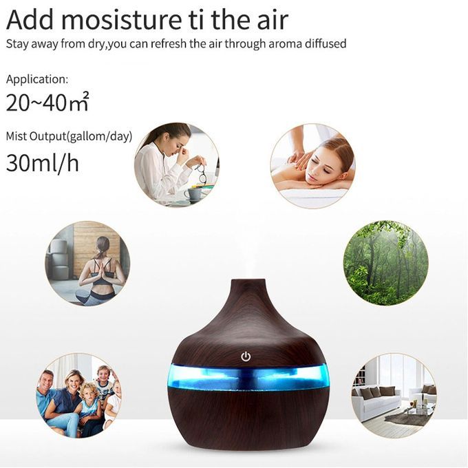 300ML USB Air Humidifier Electric Aroma Diffuser Mist Wood Oil Aromatherapy For Car Home Office