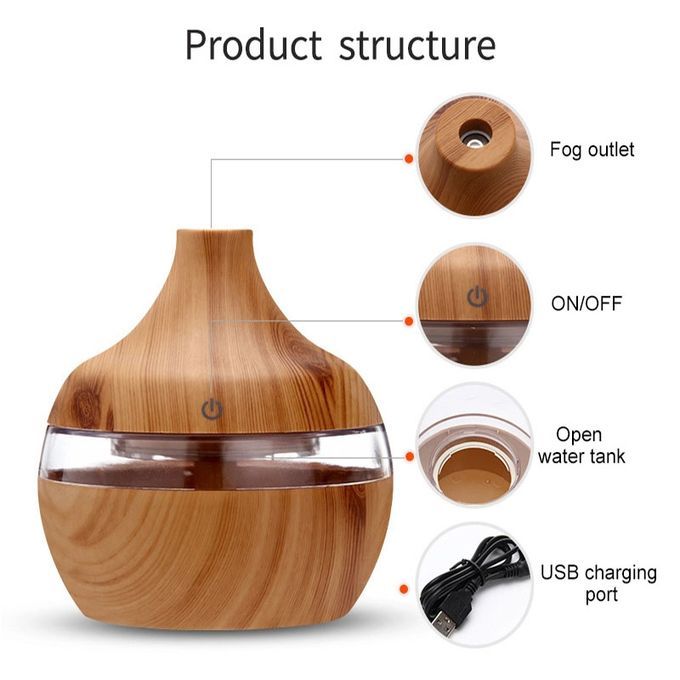 300ML USB Air Humidifier Electric Aroma Diffuser Mist Wood Oil Aromatherapy For Car Home Office