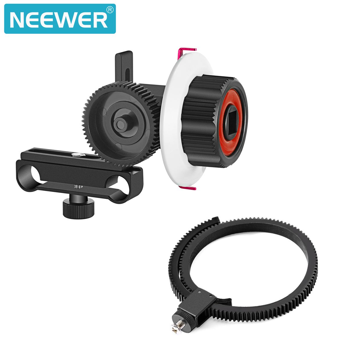 Follow Focus With Gear Ring Belt For Canon Nikon Sony And Other DSLR Camera Camcorder DV Video Fits 15mm Rod Film Making System,Shoulder Support,Stabilizer,Movie Rig(Red+Black)