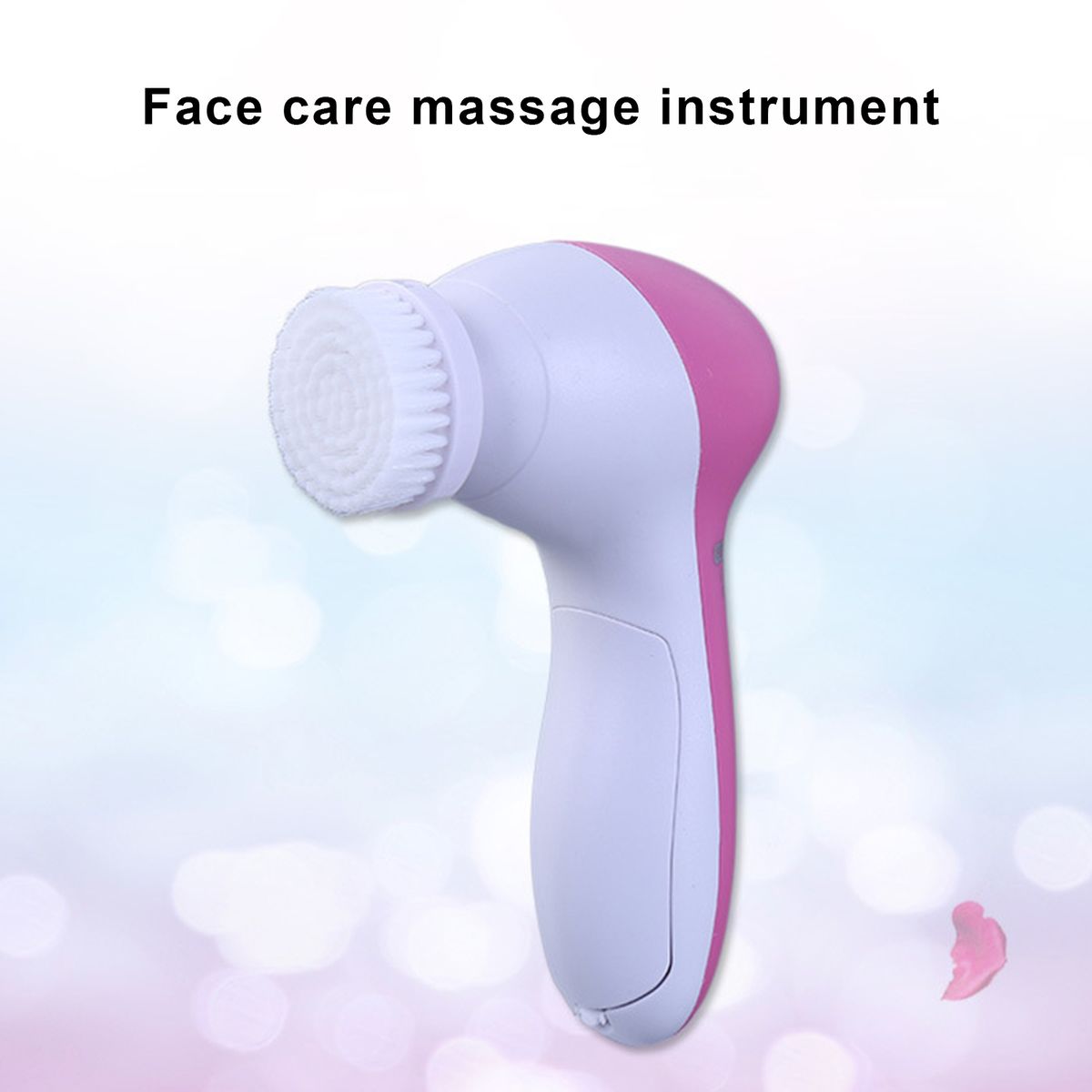 Facial Cleansing Brush Smooth Skin 5 In 1 Daily Supplies Face Scrubber With 5 Brush Heads For Salon-White Pink