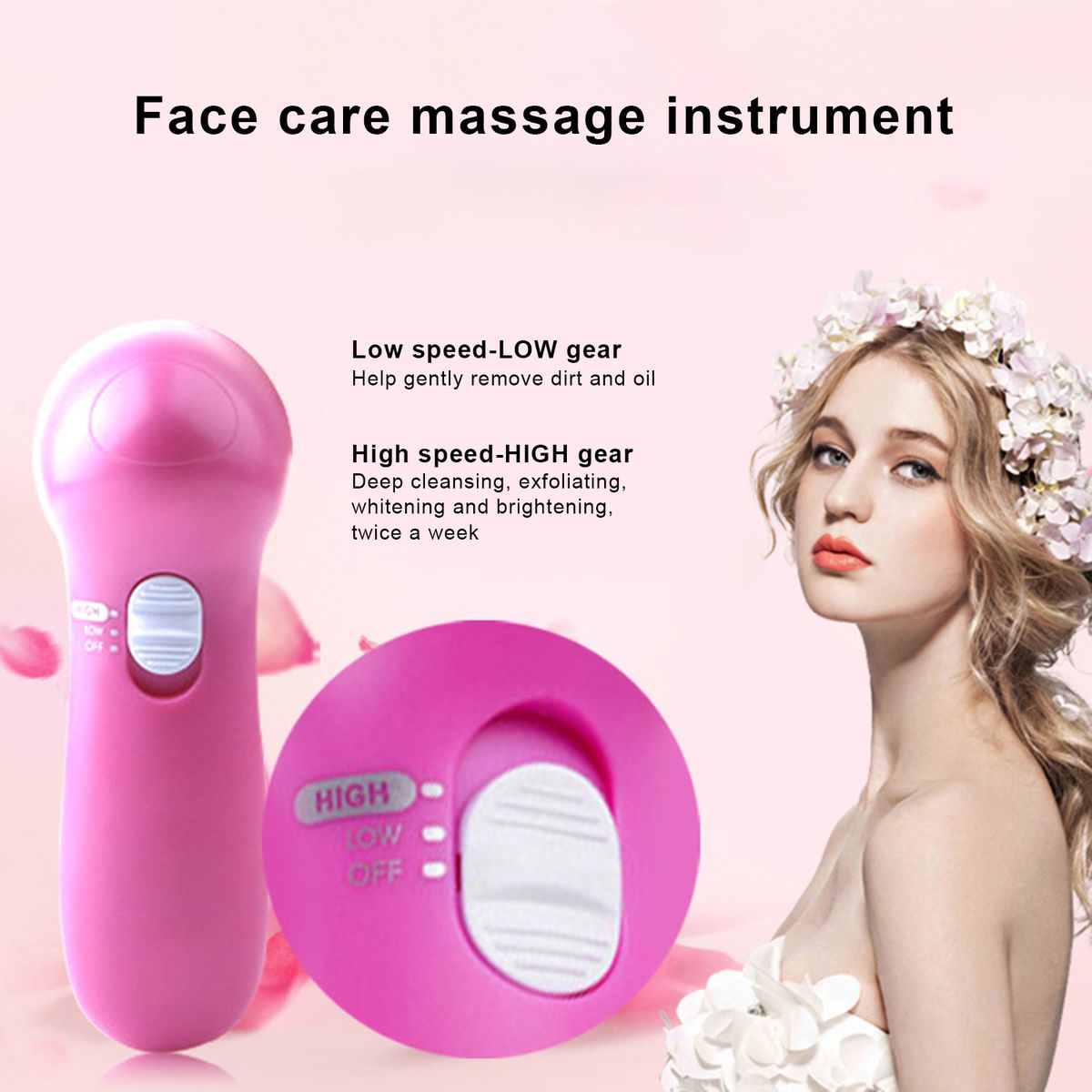 Facial Cleansing Brush Smooth Skin 5 In 1 Daily Supplies Face Scrubber With 5 Brush Heads For Salon-White Pink