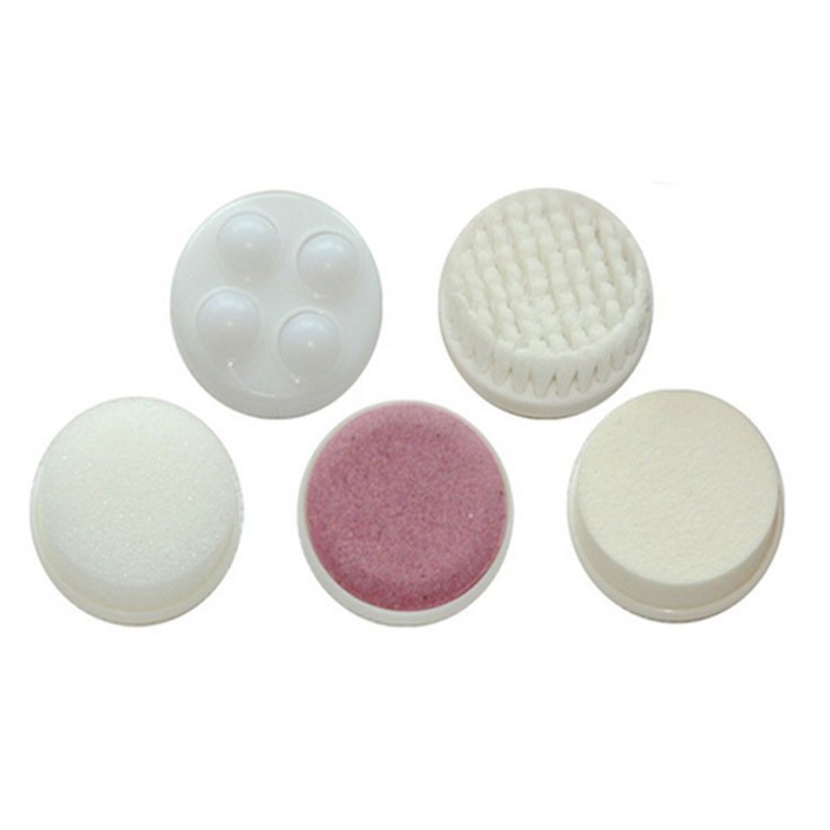 Facial Cleansing Brush Smooth Skin 5 In 1 Daily Supplies Face Scrubber With 5 Brush Heads For Salon-White Pink