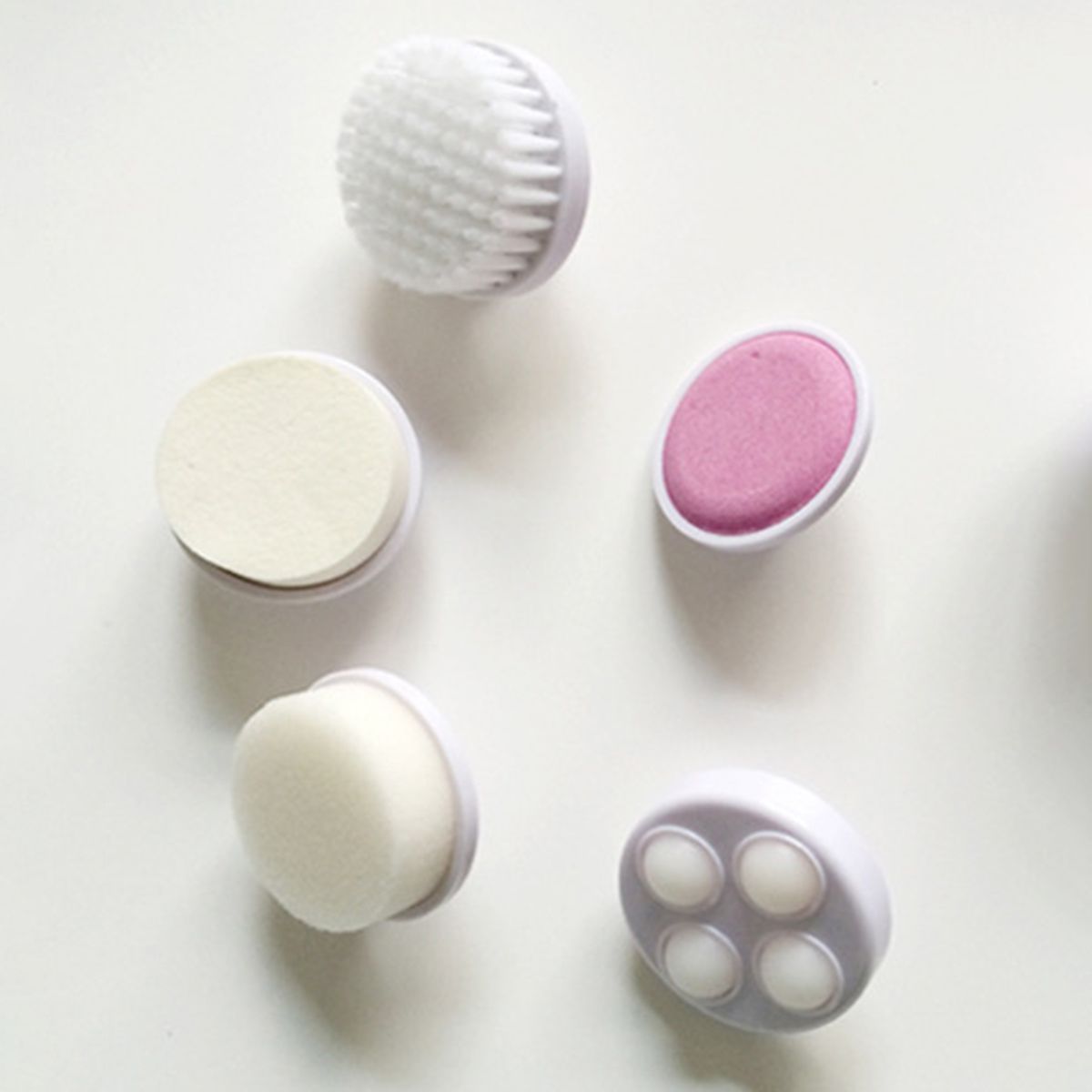 Facial Cleansing Brush Smooth Skin 5 In 1 Daily Supplies Face Scrubber With 5 Brush Heads For Salon-White Pink