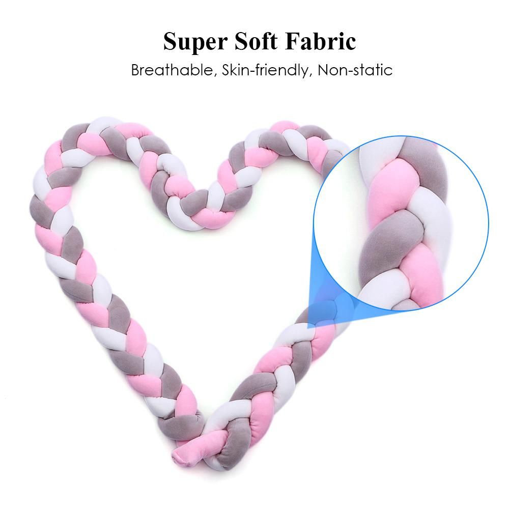 Baby Crib Bumper Knotted Braided Bumper Handmade Soft Knot Pillow Pad Cushion Nursery Cradle Decor Newborn Gift Crib Protector Cotton 75cm/29.5in- 3 Strands with Mixing Color