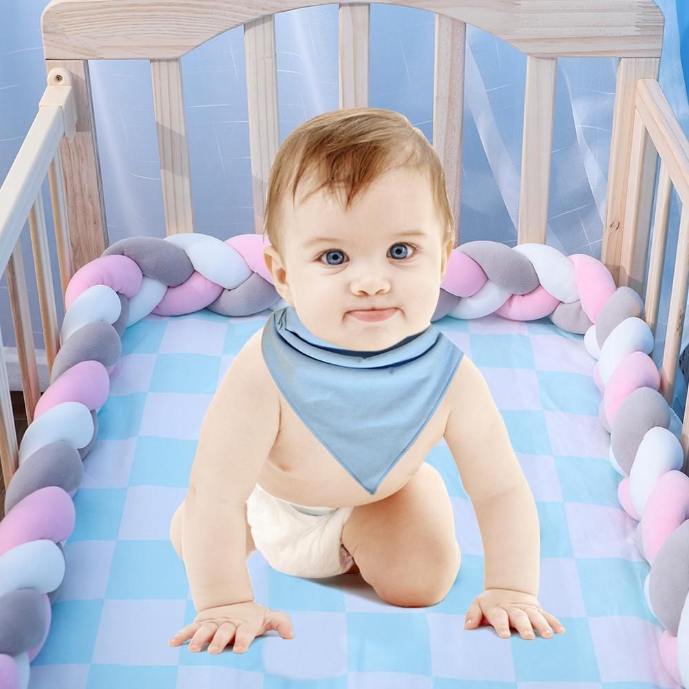 Baby Crib Bumper Knotted Braided Bumper Handmade Soft Knot Pillow Pad Cushion Nursery Cradle Decor Newborn Gift Crib Protector Cotton 75cm/29.5in- 3 Strands with Mixing Color