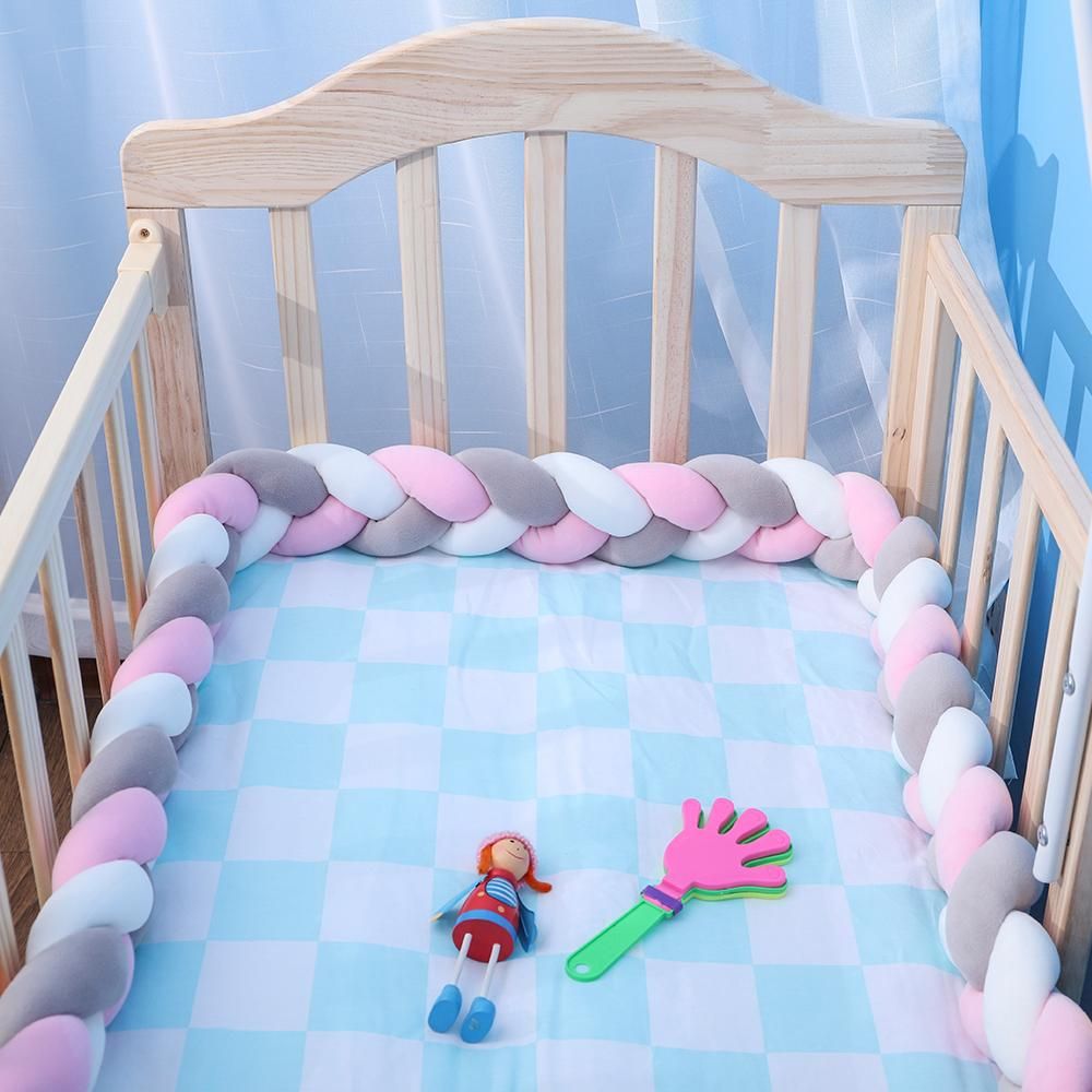 Baby Crib Bumper Knotted Braided Bumper Handmade Soft Knot Pillow Pad Cushion Nursery Cradle Decor Newborn Gift Crib Protector Cotton 75cm/29.5in- 3 Strands with Mixing Color