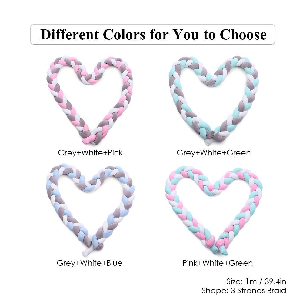 Baby Crib Bumper Knotted Braided Bumper Handmade Soft Knot Pillow Pad Cushion Nursery Cradle Decor Newborn Gift Crib Protector Cotton 75cm/29.5in- 3 Strands with Mixing Color