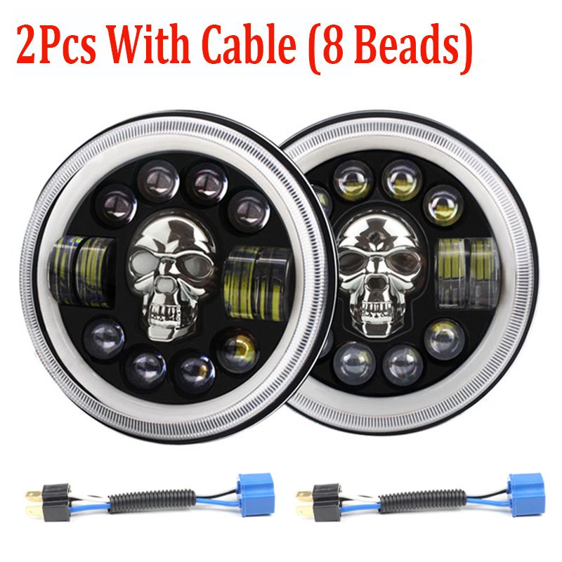 7Inch HeadLight Motorcycle LED Running Lamp Ll An Eyes Halo DRL Hi/Lo Beam 12-80V For Jeep Wrangler