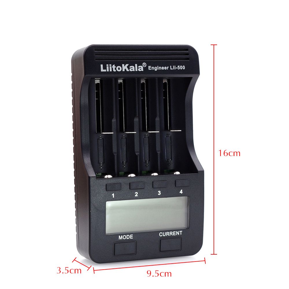 Lii-500 4 Slots Smart Intelligent Battery Charger For 3.7V Li-ion/ 1.2V Ni-MH Cylindrical 18650/26650/14500/21700/AA/AAA Rechargeable Battery LCD Display