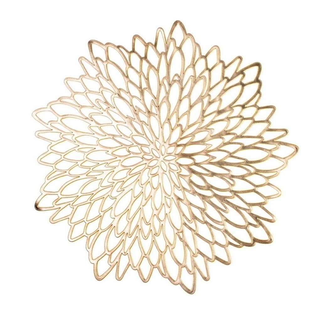 6PCS PVC Placemat for Dining Table Hollow Pad Coaster Pads Table Bowl Mats Gold