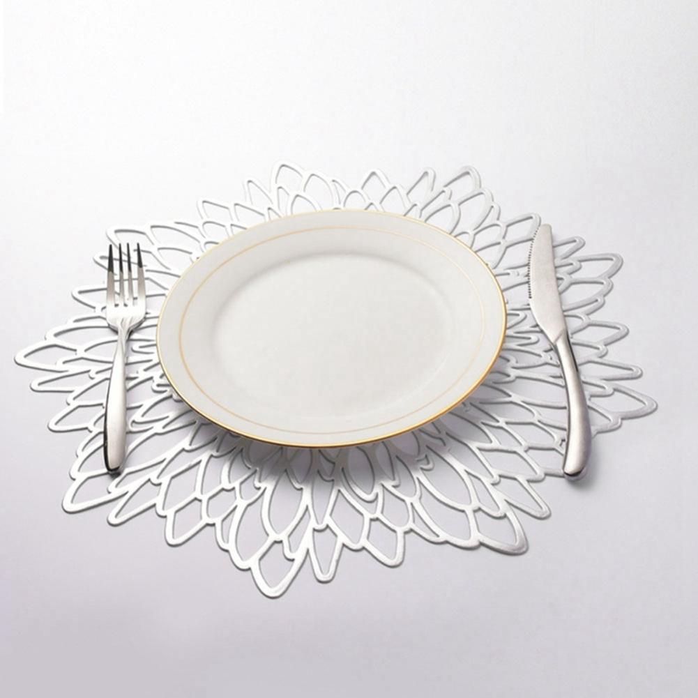 6PCS PVC Placemat for Dining Table Hollow Pad Coaster Pads Table Bowl Mats Gold