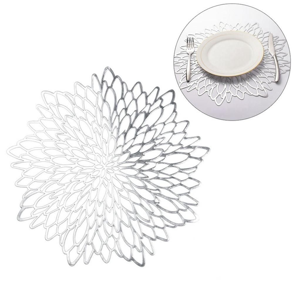 6PCS PVC Placemat for Dining Table Hollow Pad Coaster Pads Table Bowl Mats Gold
