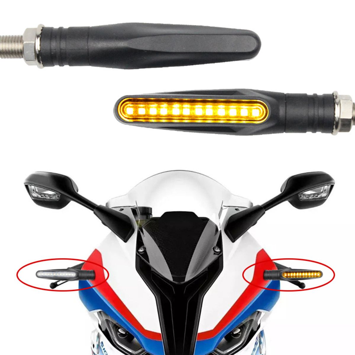 2Pcs Motorcycle LED Turn Signal Lights, Universal Running