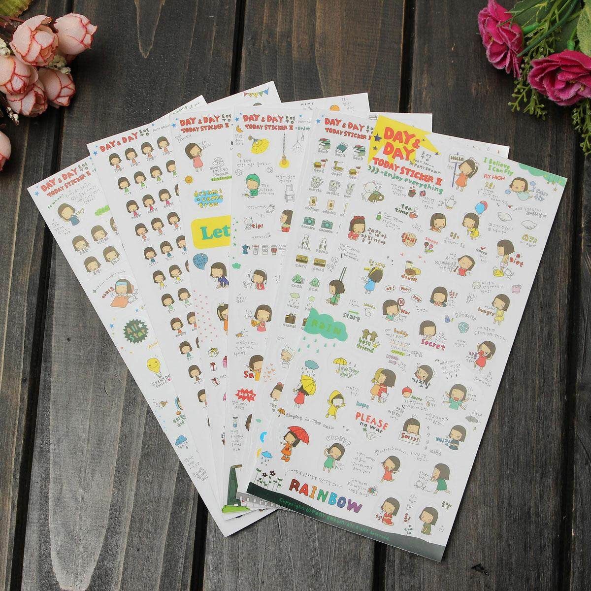 New Lovely 6 Sheet Paper Stickers For Diary Scrapbook Book Wall Phone Decor