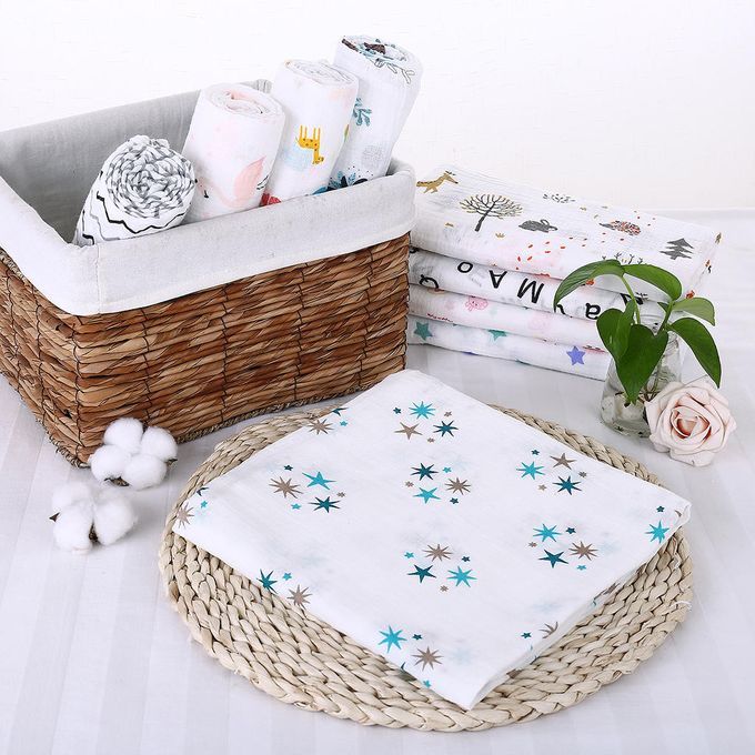 Soft Muslin Baby Swaddling Blanket Newborn Infant Cotton Blue Star