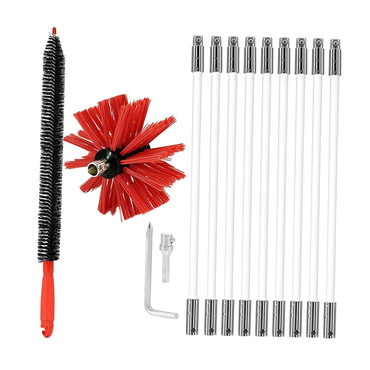 Chimney Cleaning Brush Rotary   Fireplace Kit Rod Tool Set