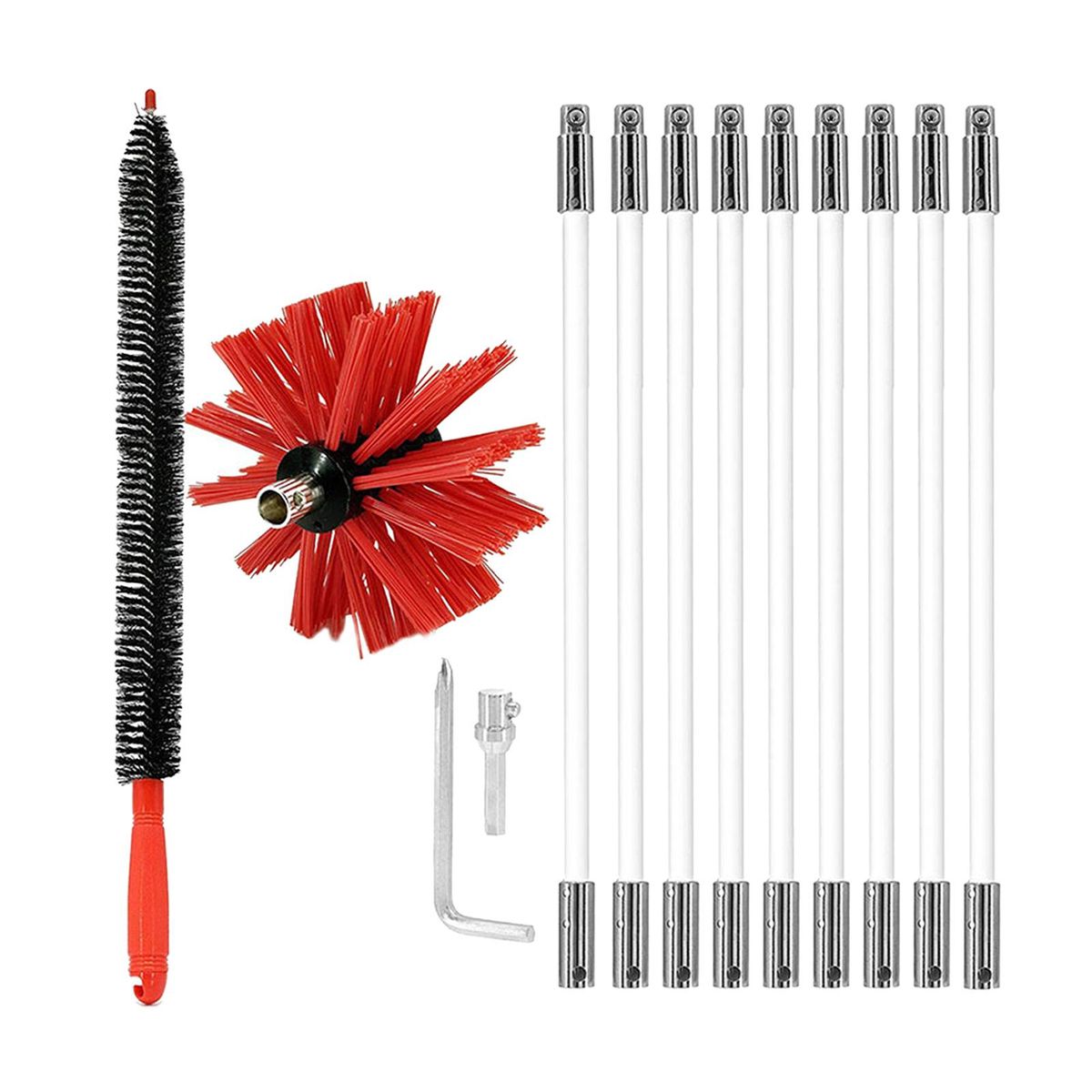 Chimney Cleaning Brush Rotary   Fireplace Kit Rod Tool Set