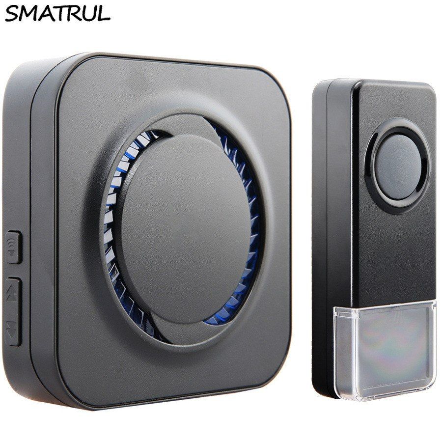 SMATRUL Waterproof Wireless Doorbell EU Plug 300M Long Range Home Door Bell Ring Call 1 Transmitter 1 Receiver LED Light Old Man