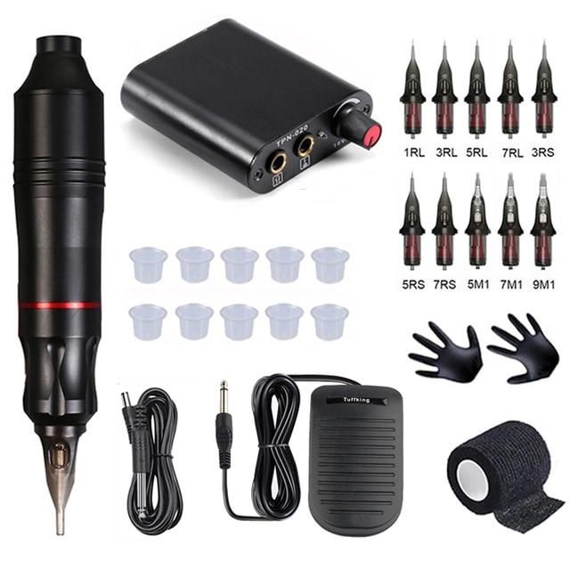Professional Tattoo Machine Kits Tattoo Rotary Pen Set With Power Supply Cartridges Needles Tattoo Body Art