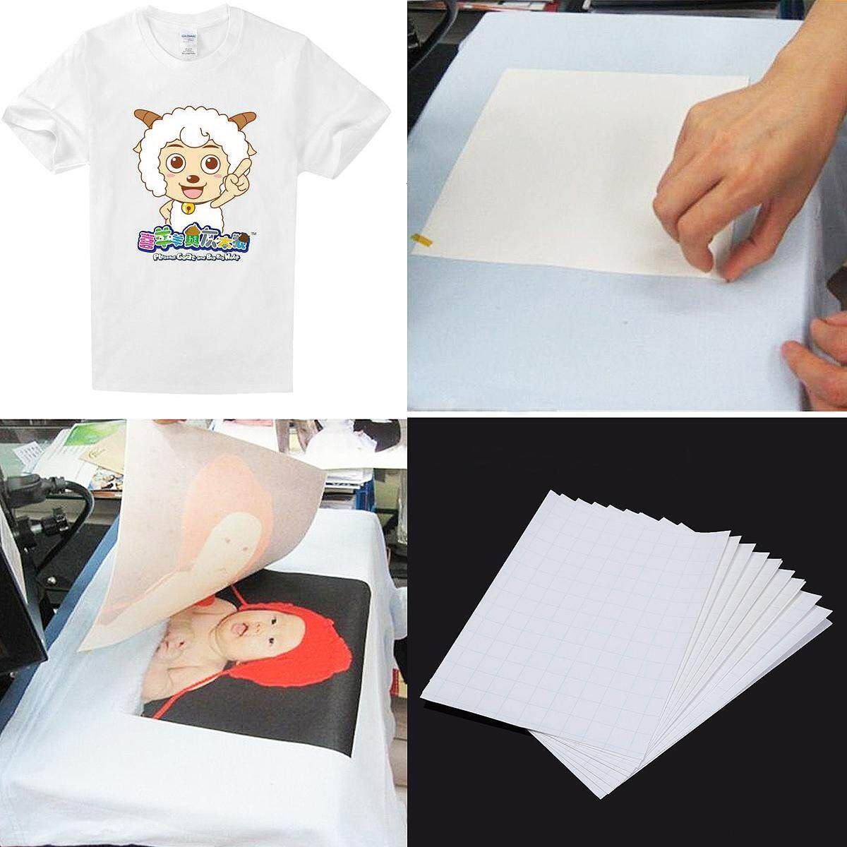 10pcs T-Shirt A4 Iron-On Inkjet Print Heat Transfer Paper For Light Fabric Cloth White