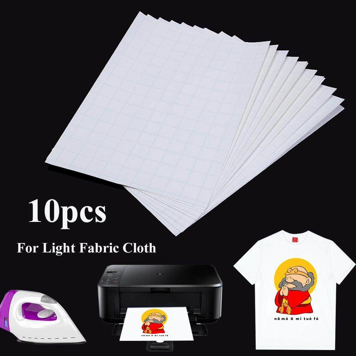 10pcs T-Shirt A4 Iron-On Inkjet Print Heat Transfer Paper For Light Fabric Cloth White