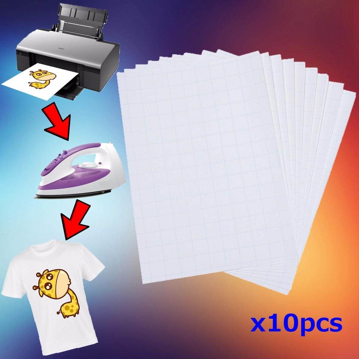 10pcs T-Shirt A4 Iron-On Inkjet Print Heat Transfer Paper For Light Fabric Cloth White