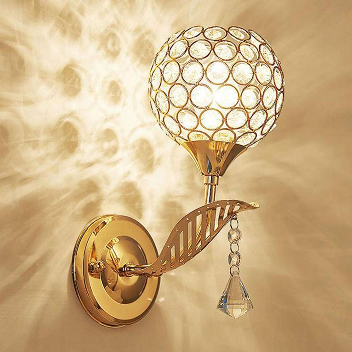Crystal Wall Sconces Bedroom Wall Lamp Round Modern Bedside Wall Lights Dining Room Hallway Light Fixture with E27 Socket (Bulb NOT included)