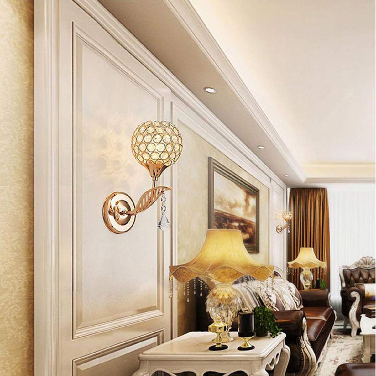 Crystal Wall Sconces Bedroom Wall Lamp Round Modern Bedside Wall Lights Dining Room Hallway Light Fixture with E27 Socket (Bulb NOT included)