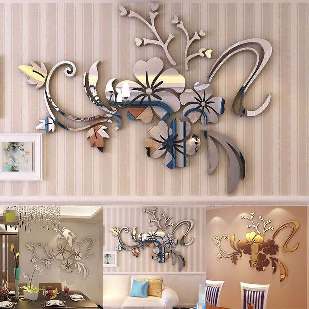 3D Mirror Flower Art Wall Sticker Acrylic Mural