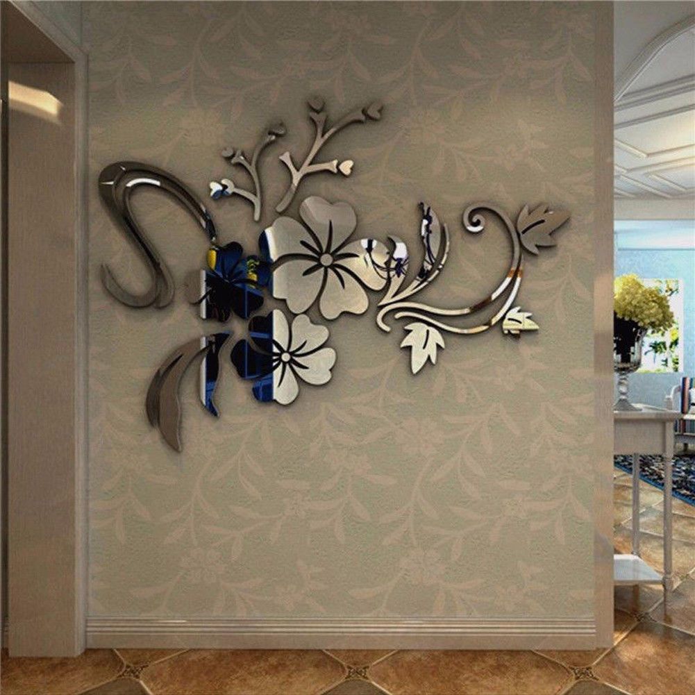 3D Mirror Flower Art Wall Sticker Acrylic Mural