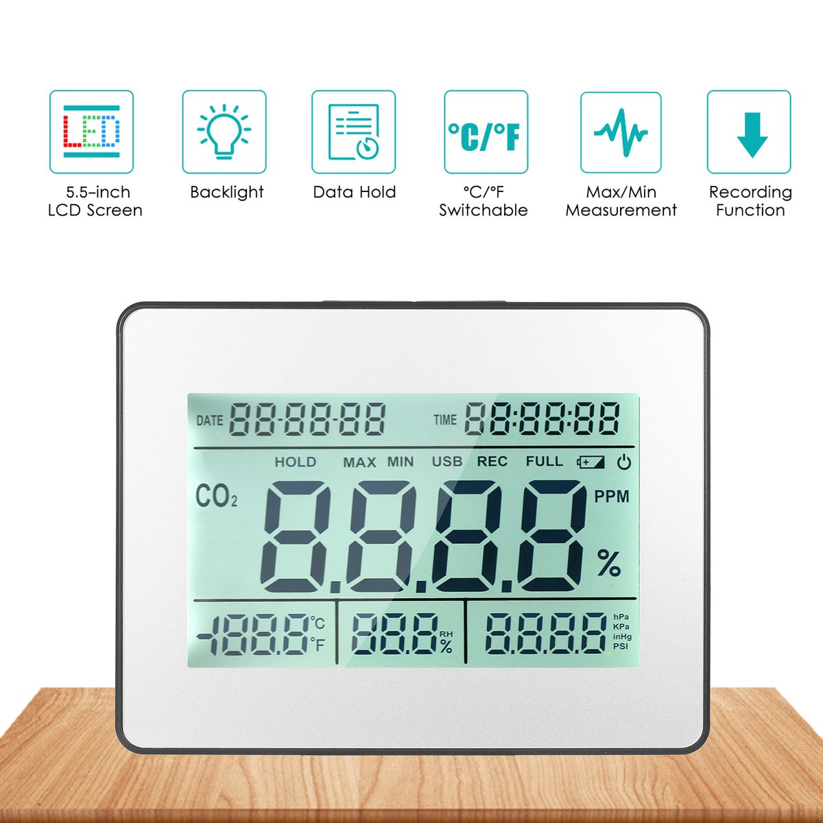 Carbon Dioxide Detector Air Quality Monitor Meter With Data