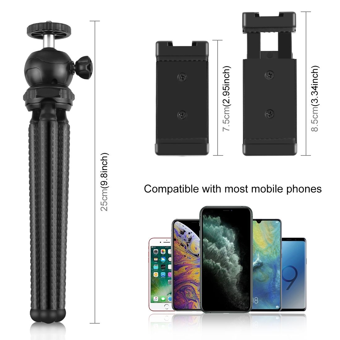 PULUZ Mini Octopus Flexible Tripod Holder With Ball Head & Phone Clamp + Tripod Mount Adapter & Long Screw For SLR Cameras, GoPro, Cellphone, Size: 25cmx4.5cm