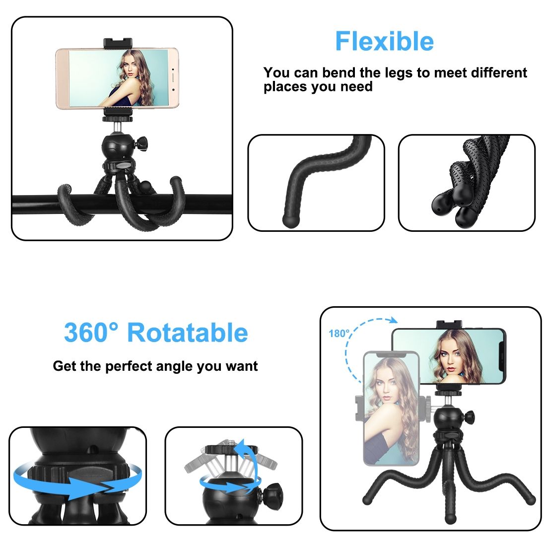 PULUZ Mini Octopus Flexible Tripod Holder With Ball Head & Phone Clamp + Tripod Mount Adapter & Long Screw For SLR Cameras, GoPro, Cellphone, Size: 25cmx4.5cm