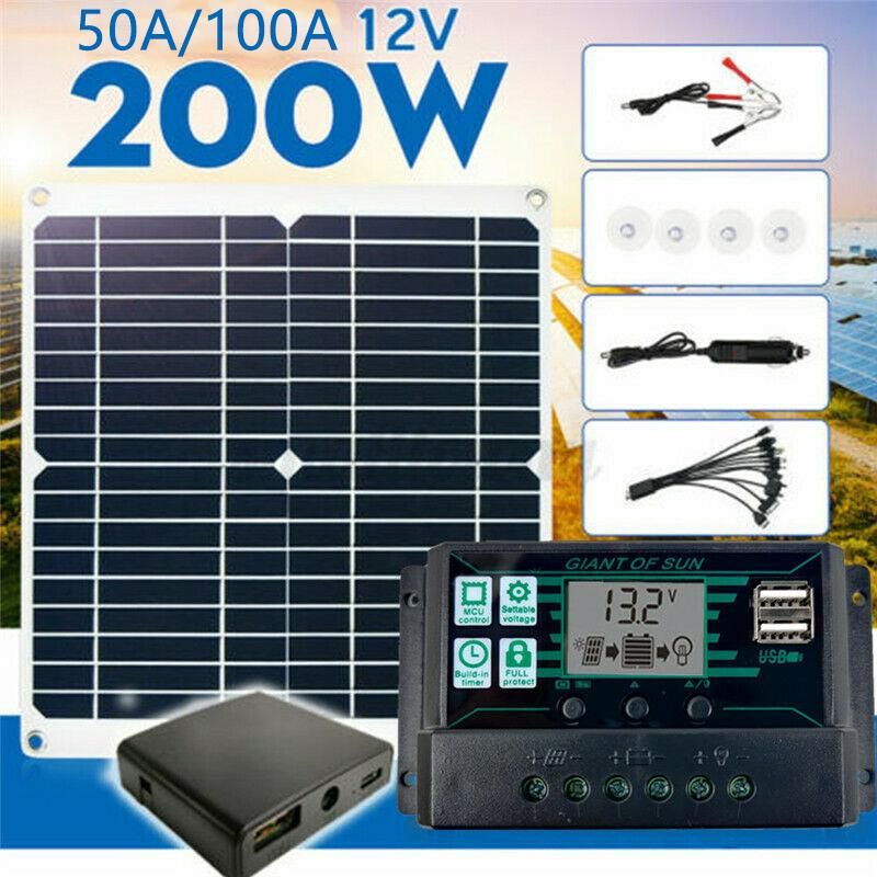 200W Watt Solar Panel Kit 12Volt Battery Charge Controller