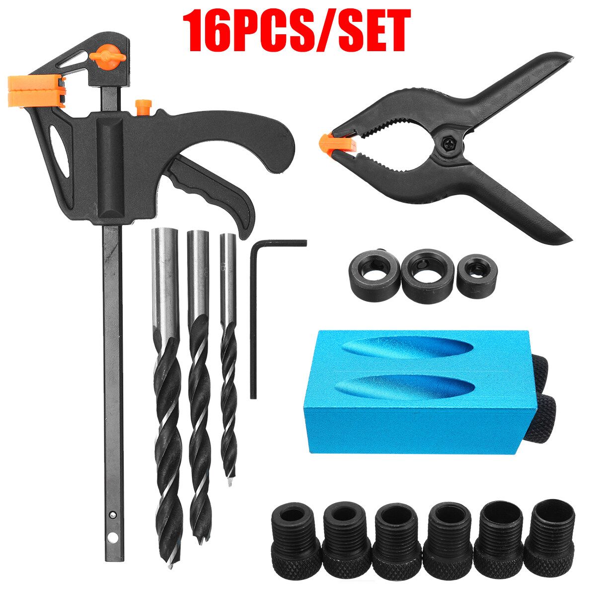16X Silverline Pocket Hole Jig Kit Joint Hole Tool Screw Dowel Drill Set