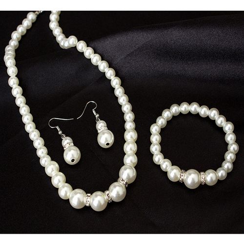 3 In 1 Jewelry Pearl Lovely Earring Jewellery Set