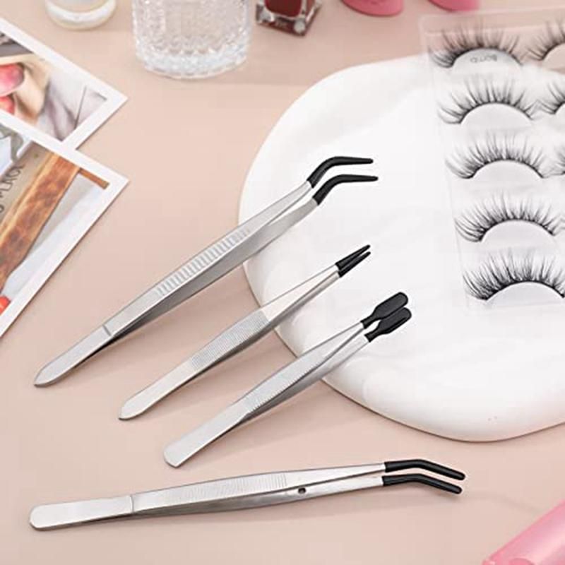 4 Pieces Tweezers Set with Rubber Tips Tweezers PVC Coated T