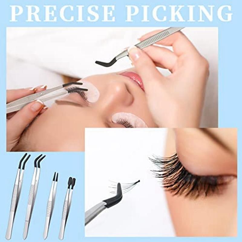 4 Pieces Tweezers Set with Rubber Tips Tweezers PVC Coated T