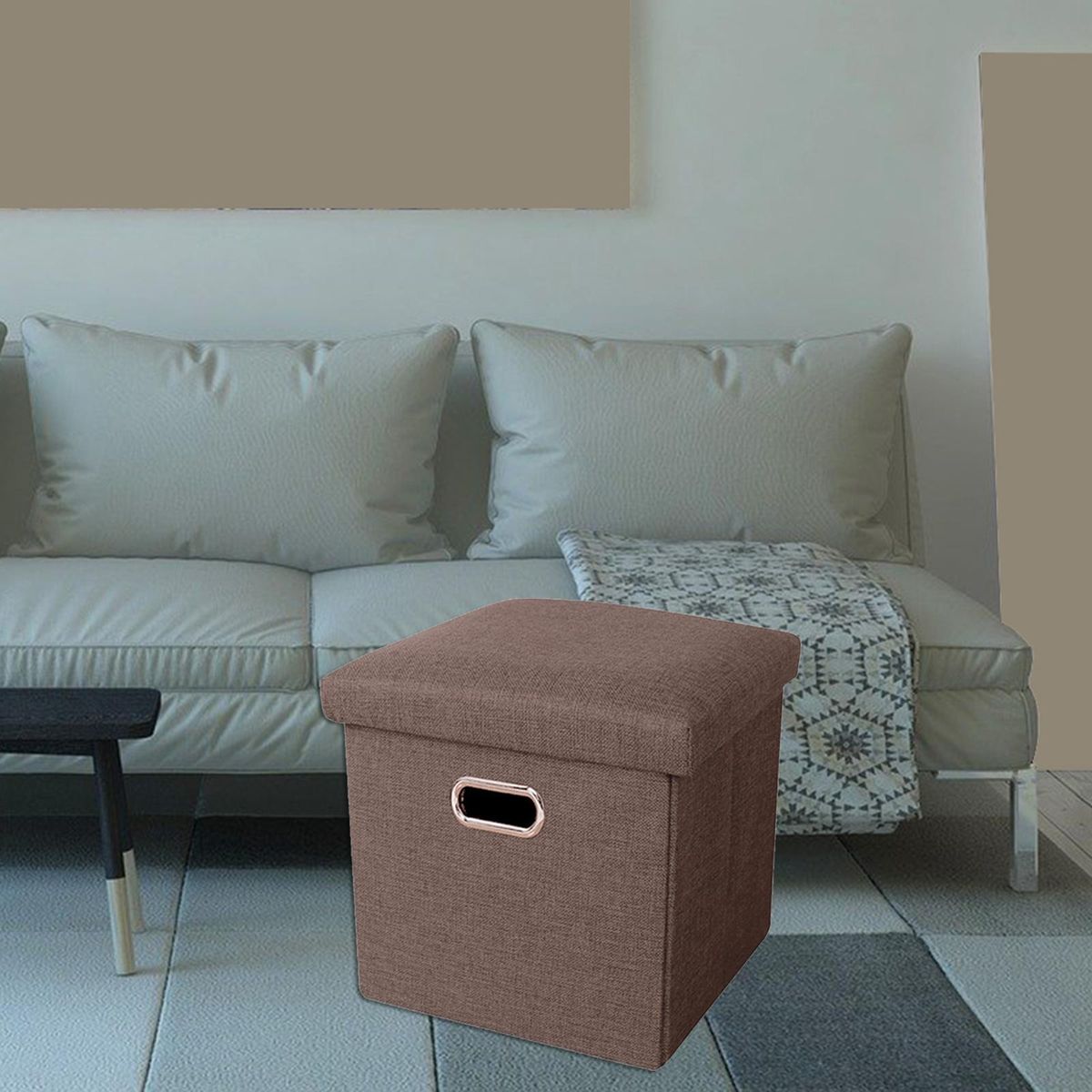 Houshold Storage Ottoman Rectangle Coffee Table Shoe Stool For Brown
