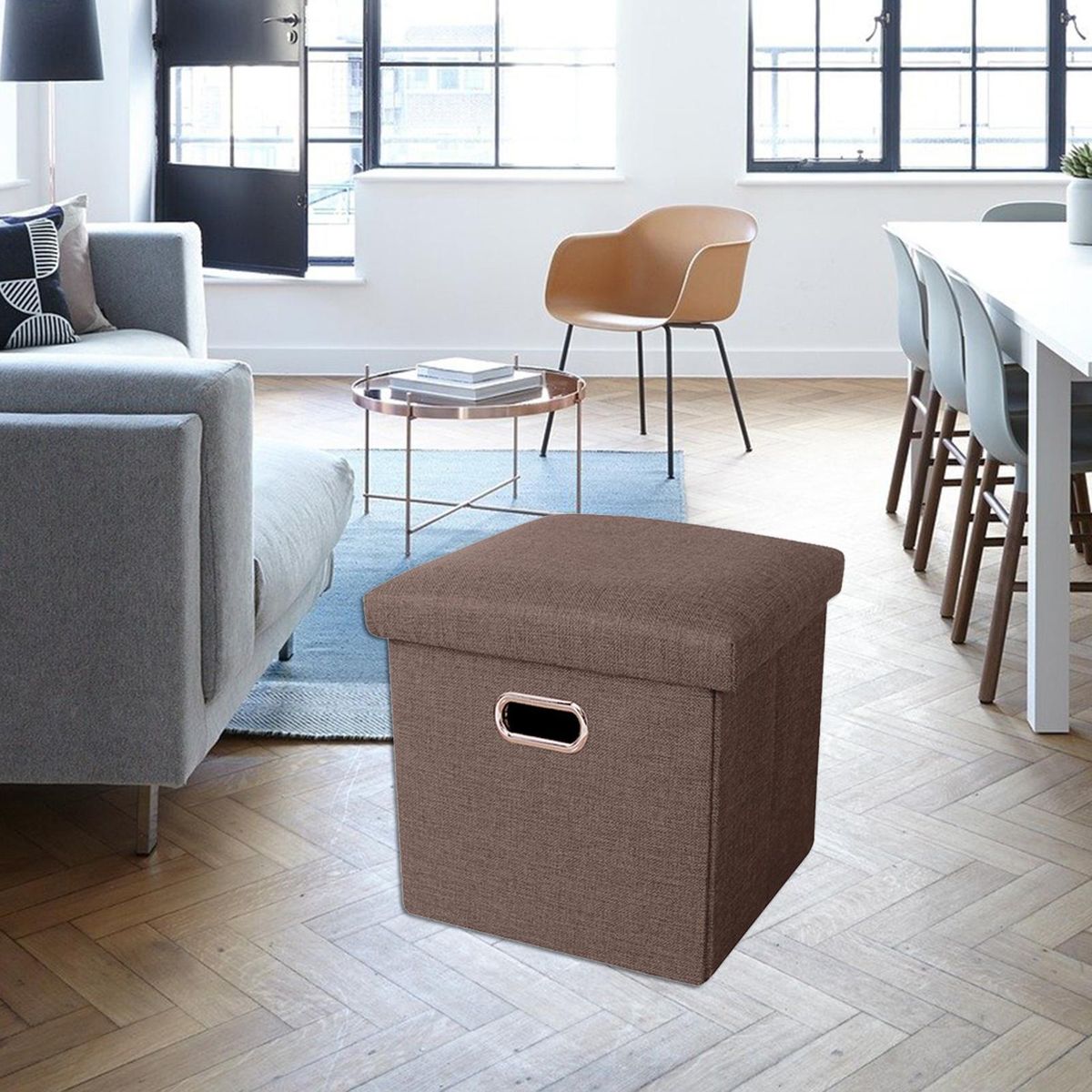 Houshold Storage Ottoman Rectangle Coffee Table Shoe Stool For Brown