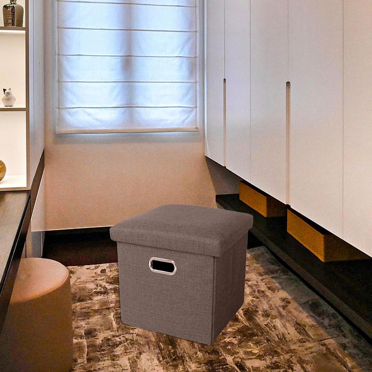 Houshold Storage Ottoman Rectangle Coffee Table Shoe Stool For Brown