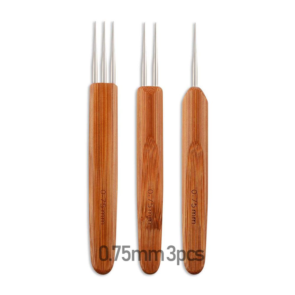 3Pcs/Set Crochet Hook Dreads Loc Crochet Needle Wooden 0.75mm
