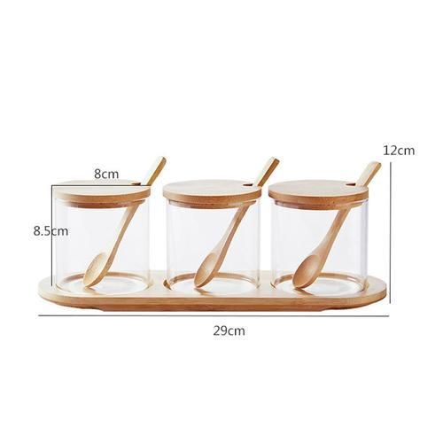 3 PCS Set Glasses Storage Jar Candy Cookies Tea Coffee Beans Organizer Bottle Wood Lid Container Spices Food Cereal Snack Jars