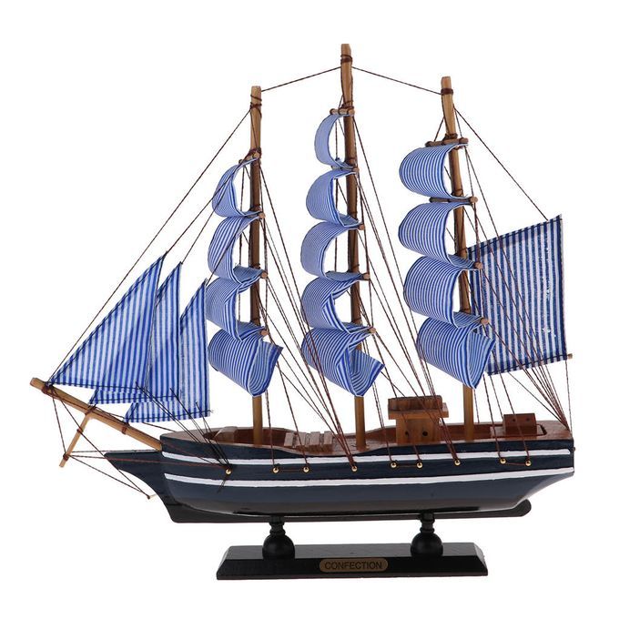 Wooden Sailboat Handmade Carved Model Pirate Ship Home Table Nautical
