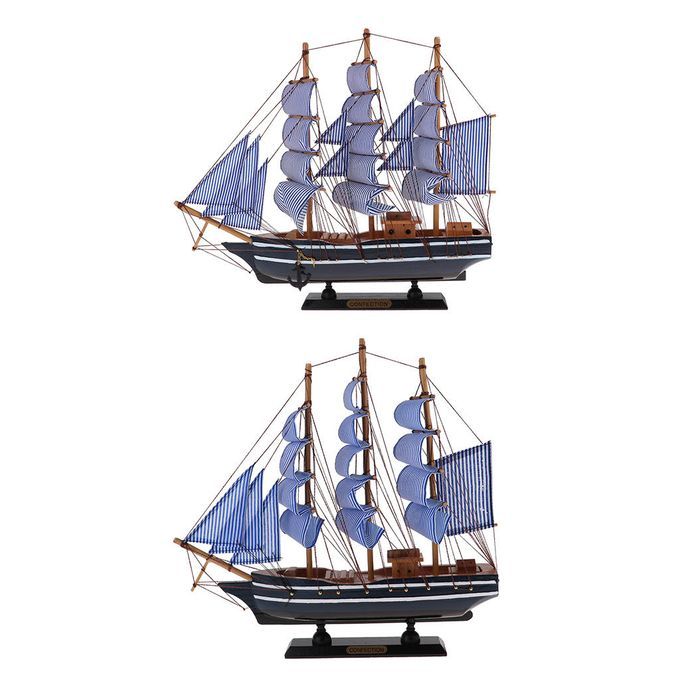 Wooden Sailboat Handmade Carved Model Pirate Ship Home Table Nautical