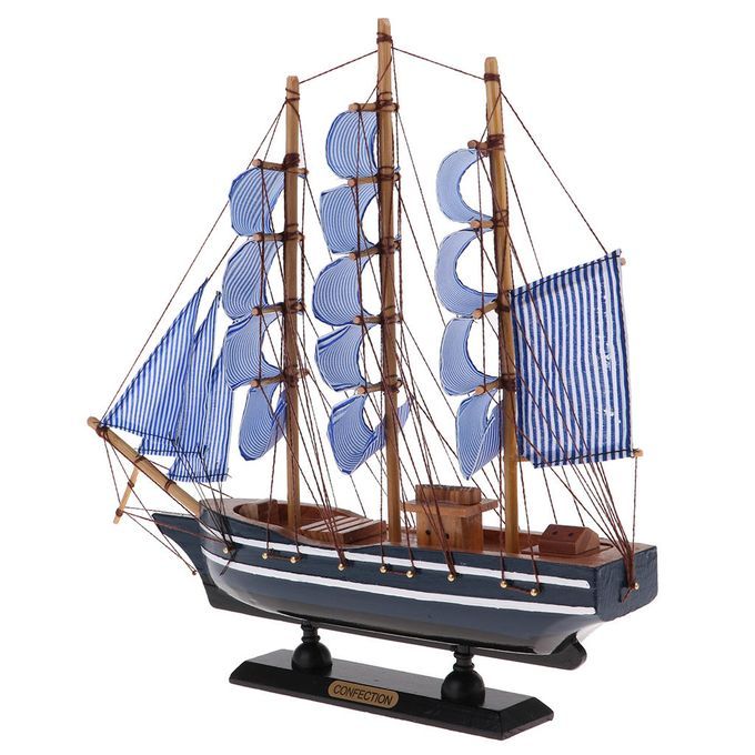 Wooden Sailboat Handmade Carved Model Pirate Ship Home Table Nautical