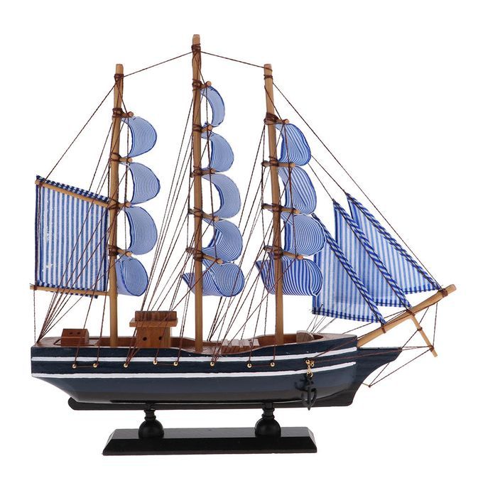 Wooden Sailboat Handmade Carved Model Pirate Ship Home Table Nautical