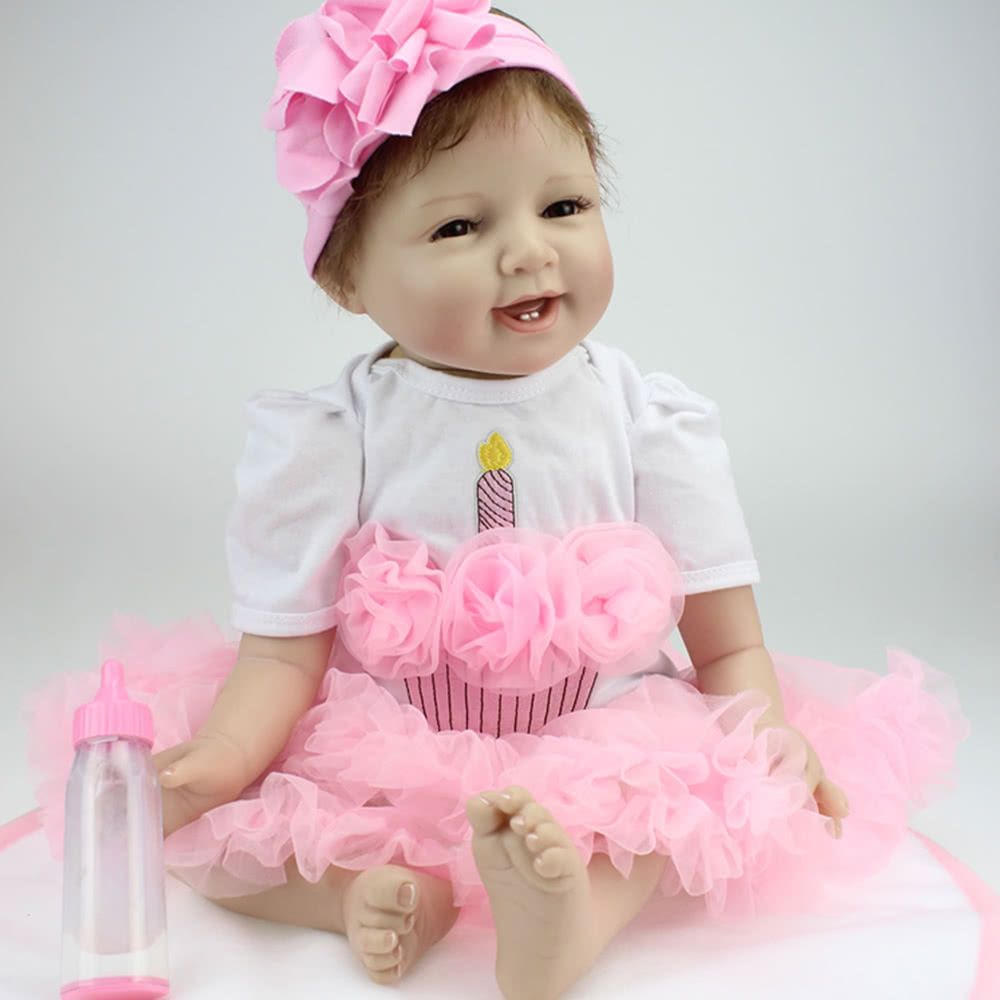 Reborn Baby Doll Girl Silicone Body Eyes Open Smiling Baby