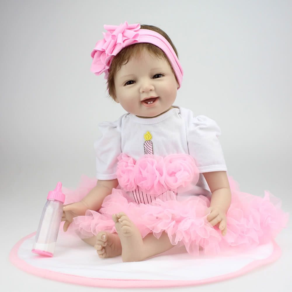 Reborn Baby Doll Girl Silicone Body Eyes Open Smiling Baby